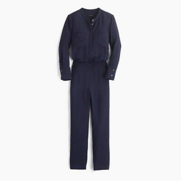 J. Crew • Navy Blue Drapey Oxford Jumpsuit - Picture 1 of 7